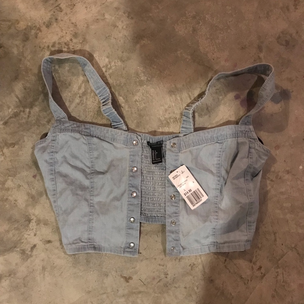Denim button up crop top